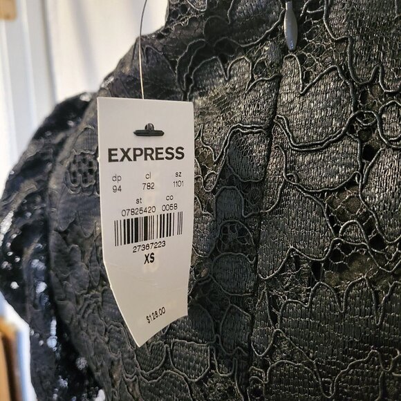 Express Lace Dress, Black, Size Extra Small, Long Sleeve, Knee Length, NWT - Picture 6 of 7